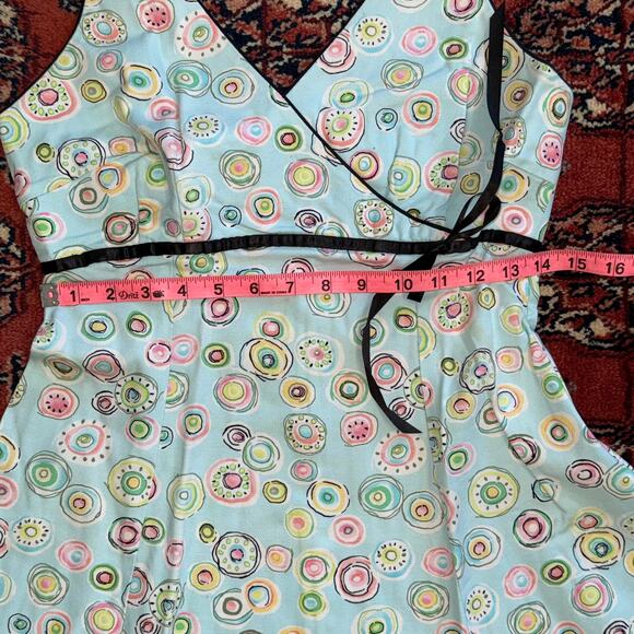 Becky & Max 4 Pale Blue Colorful Circle Print Black Trim Stretch Cotton Sundress - Picture 5 of 6